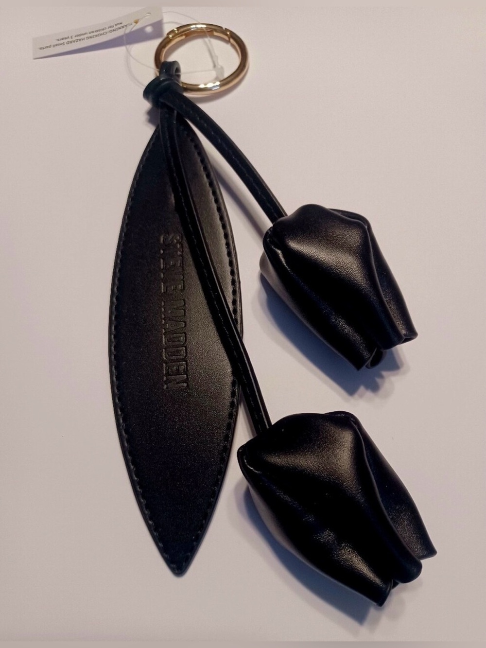 Steve Madden keyring/bag charm black dual tulip leather charms leather leafNWT